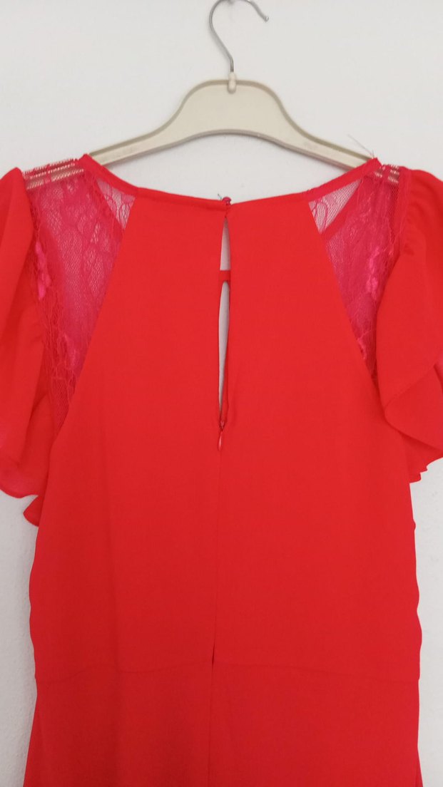 Kırmızı Fırfırlı Midi Elbise - Görsel 3