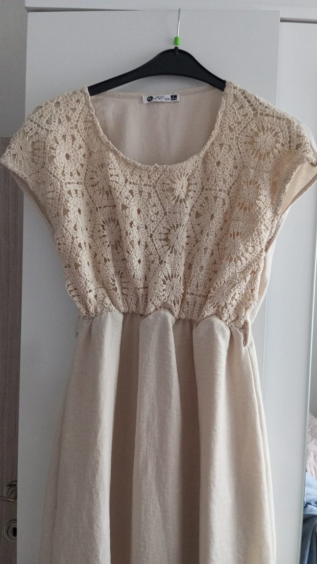 Bej Dantel Detaylı Bohem penye Elbise - Görsel 2