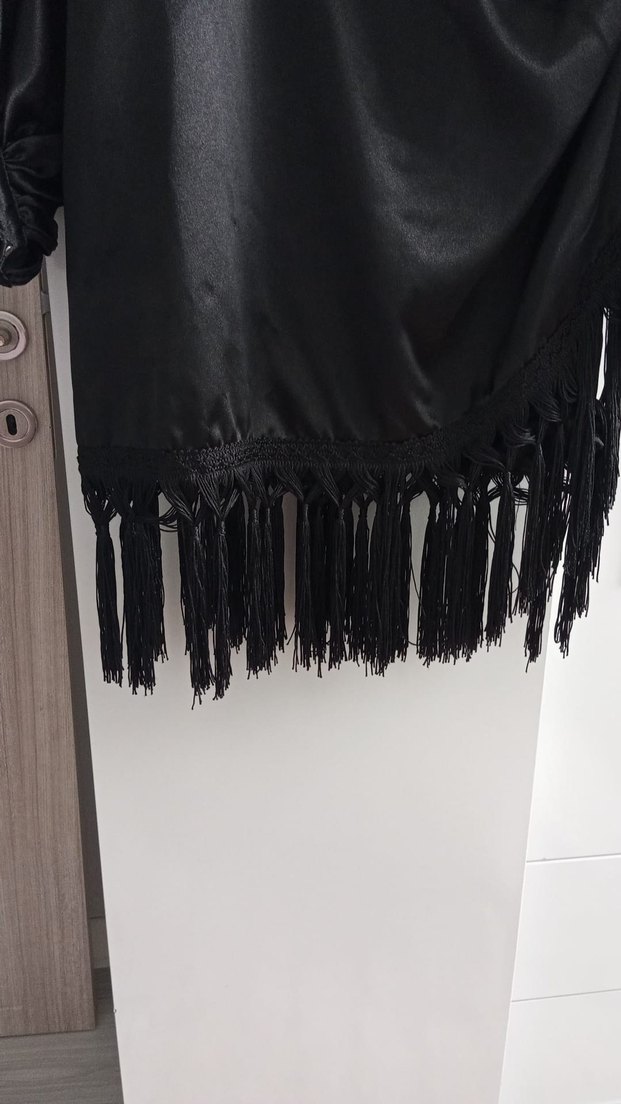 Uzun Kollu Siyah Gotik Kadın süet Abiye Elbise - Görsel 2