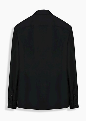 Düz Siyah Uzun Kollu Erkek Gömlek - Görsel 2