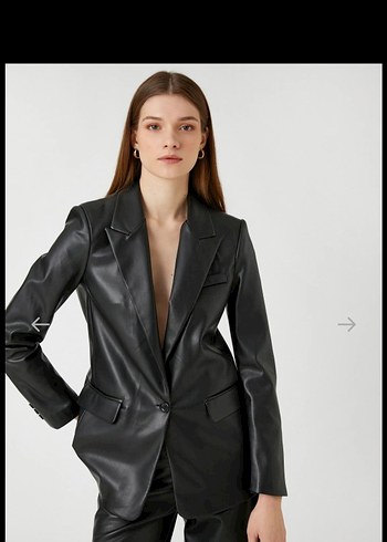 Siyah Deri Kadın Ceket Notch Yaka - Görsel 2