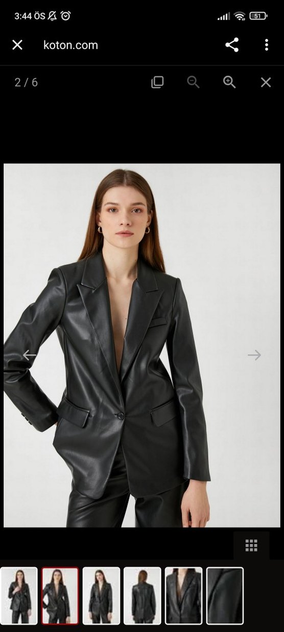 Siyah Deri Kadın Ceket Notch Yaka - Görsel 2