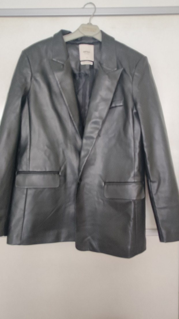 Siyah Deri Kadın Ceket Notch Yaka - Görsel 5