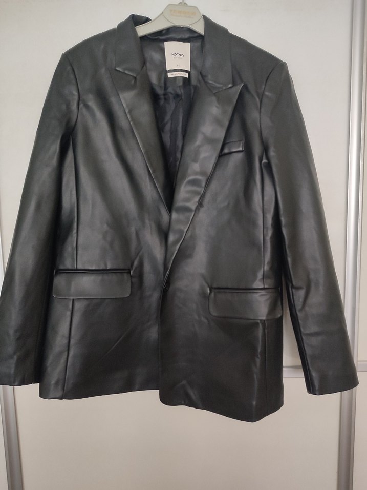 Siyah Deri Kadın Ceket Notch Yaka - Görsel 4