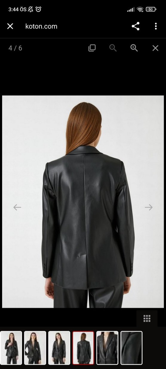 Siyah Deri Kadın Ceket Notch Yaka - Görsel 3