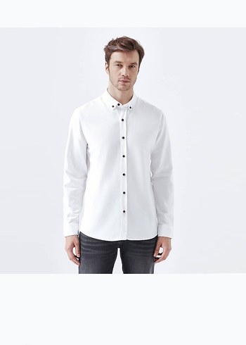 Regular Fit Beyaz Uzun Kollu Erkek Gömlek - Görsel 2