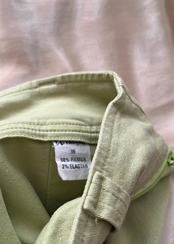 Yeşil Midi Keten Kadın önden yırtmaç - Görsel 6