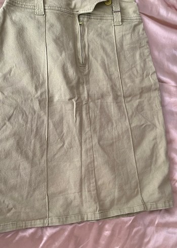 Yeşil Midi Keten Kadın önden yırtmaç - Görsel 4