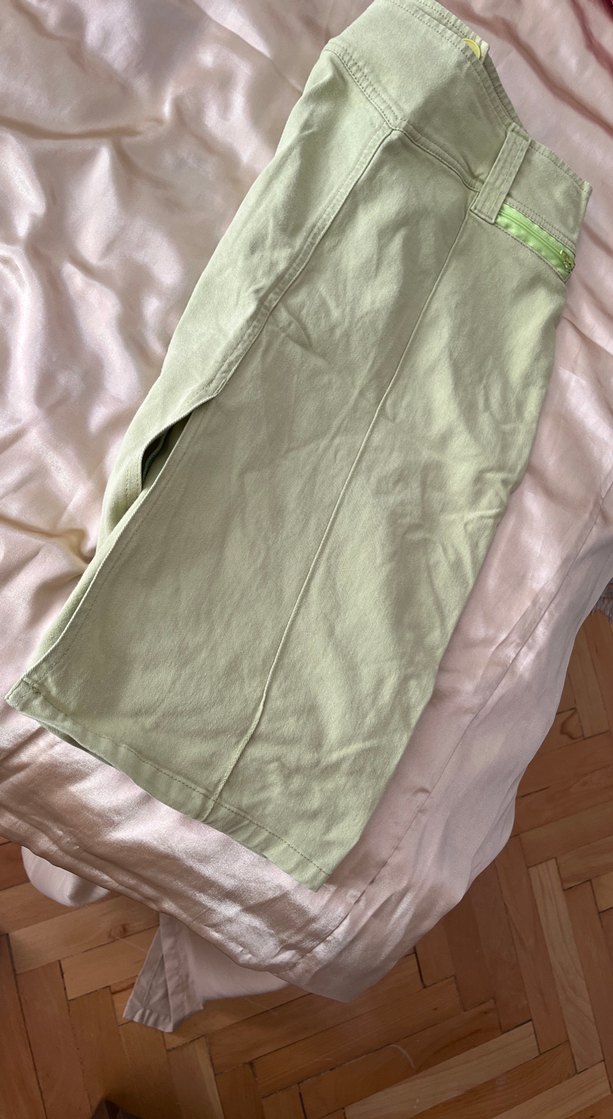 Yeşil Midi Keten Kadın önden yırtmaç - Görsel 2