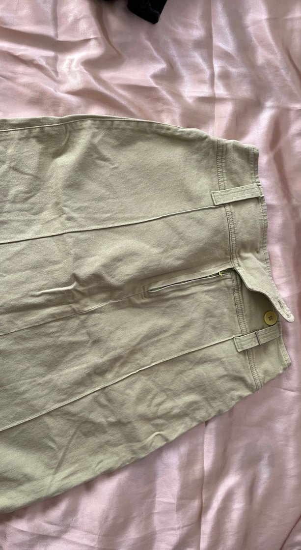 Yeşil Midi Keten Kadın önden yırtmaç - Görsel 3