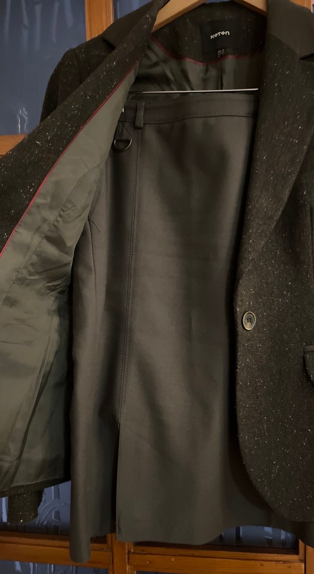 Haki Düğmeli Kadın Blazer Ceket etek takım - Görsel 2