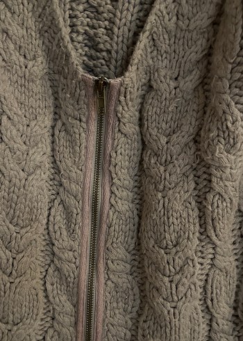 Bohem Gri Örgü Kadın Hırka Midi Boy - Görsel 3