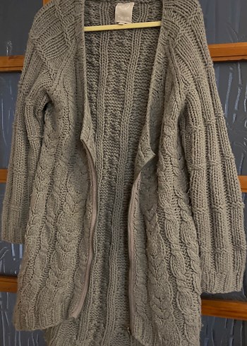 Bohem Gri Örgü Kadın Hırka Midi Boy - Görsel 4