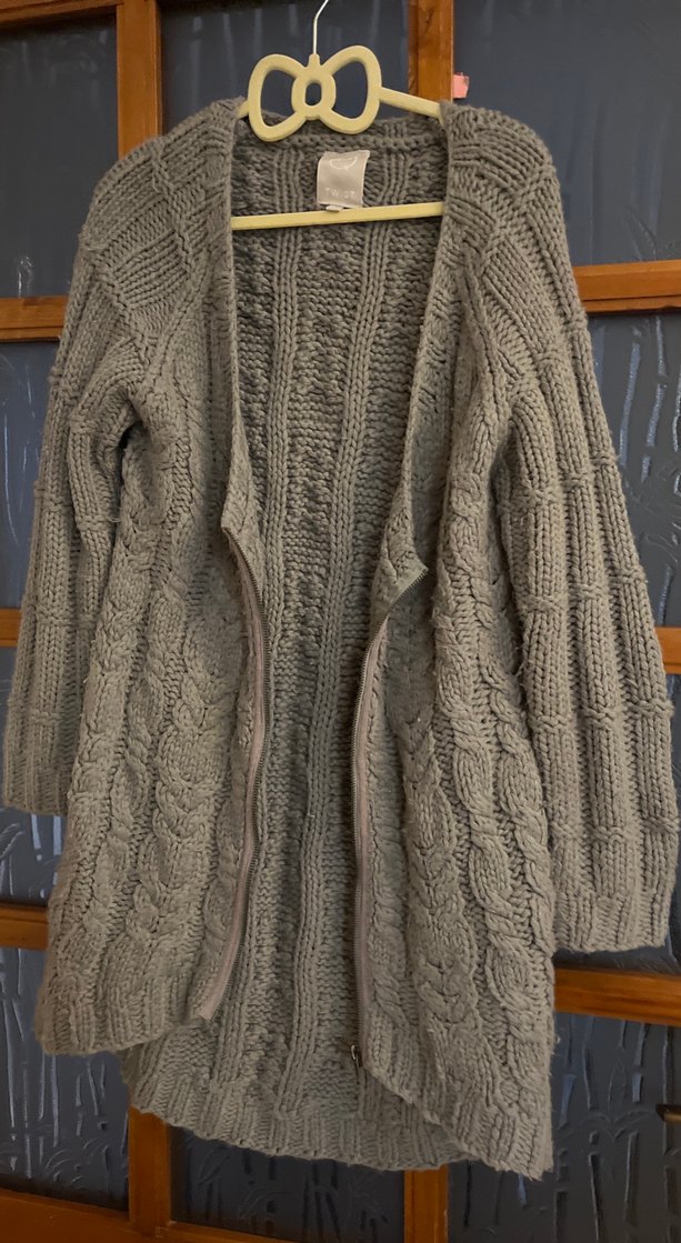 Bohem Gri Örgü Kadın Hırka Midi Boy - Görsel 4