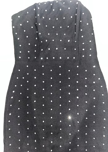 Trendyolmilla Siyah Straplez taşlı Kalem Elbise - Görsel 3