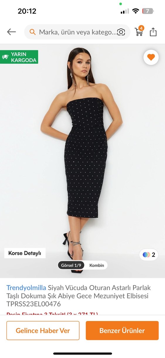 Trendyolmilla Siyah Straplez taşlı Kalem Elbise - Görsel 2