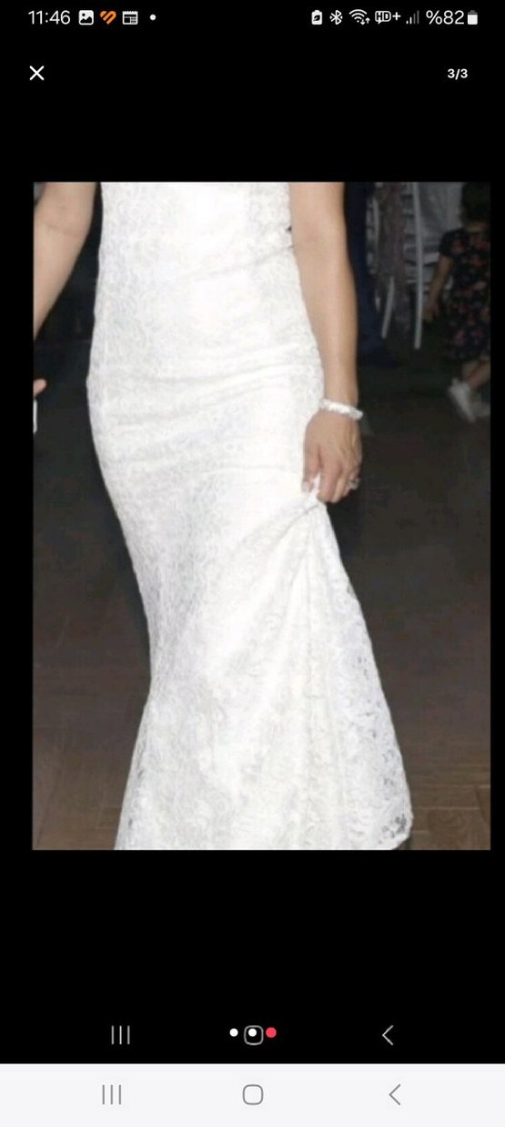 Yüksek Yakalı Beyaz Midi Gelinlik - Görsel 3