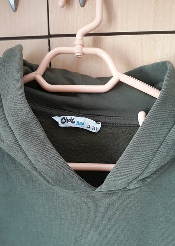 Civil Haki Yeşil Kapüşonlu Kiz Çocuğu Sweatshirt