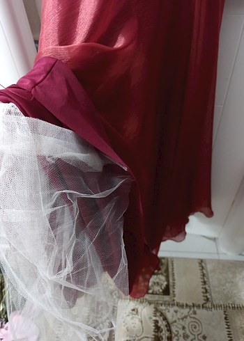 Bordo Uzun Kollu İşlemeli Kadın Abiye Elbise - Görsel 5