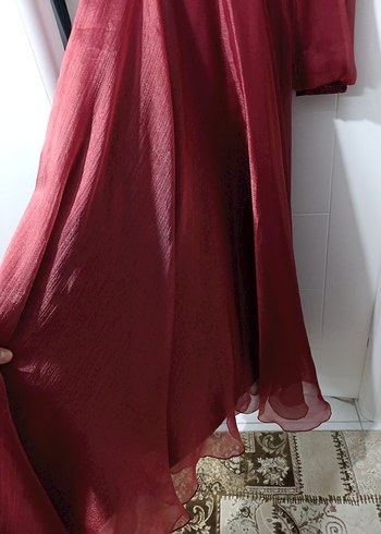 Bordo Uzun Kollu İşlemeli Kadın Abiye Elbise - Görsel 6