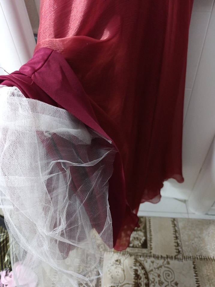 Bordo Uzun Kollu İşlemeli Kadın Abiye Elbise - Görsel 5