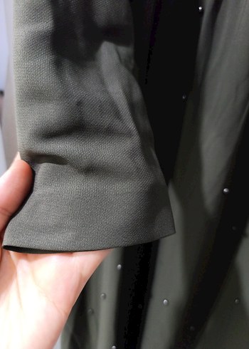 haki renk  Uzun Kollu Salaş Uzun Elbise - Görsel 8