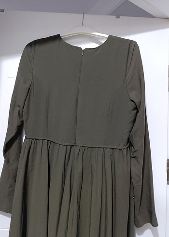 haki renk  Uzun Kollu Salaş Uzun Elbise - Görsel 6