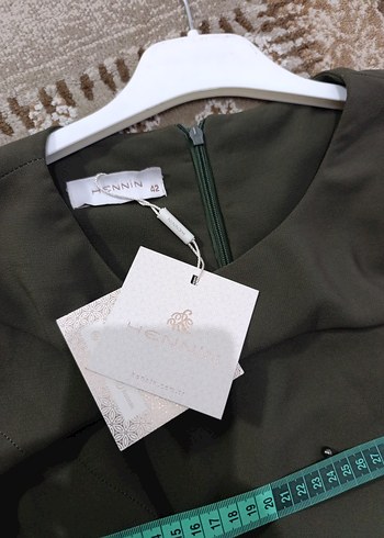 haki renk  Uzun Kollu Salaş Uzun Elbise - Görsel 5