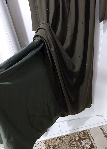 haki renk  Uzun Kollu Salaş Uzun Elbise - Görsel 7