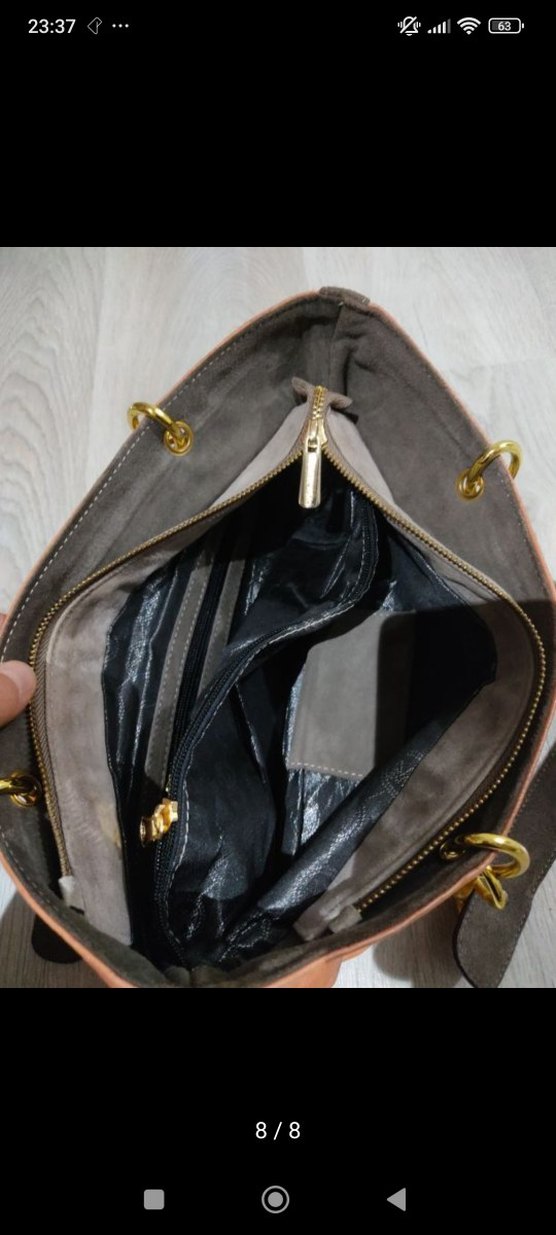 Zincir Detaylı Kahverengi Deri Kadın Çanta - Görsel 3