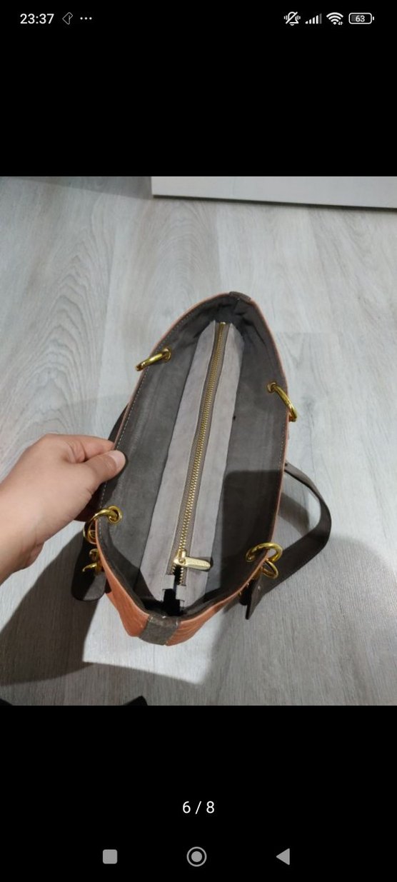 Zincir Detaylı Kahverengi Deri Kadın Çanta - Görsel 4