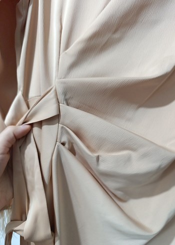 Bej Drapeli Kadın Uzun Elbise - Görsel 2