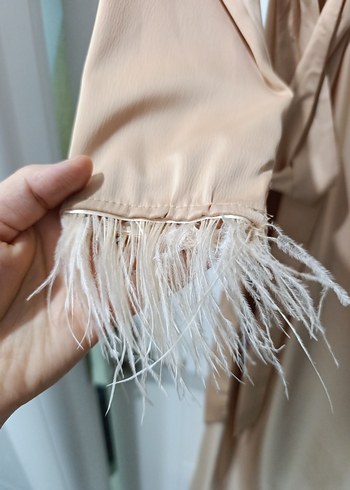 Bej Drapeli Kadın Uzun Elbise - Görsel 3