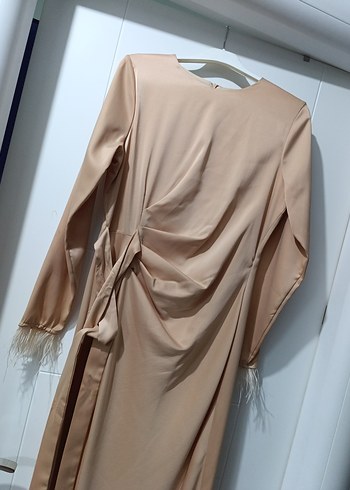 Bej Drapeli Kadın Uzun Elbise - Görsel 5