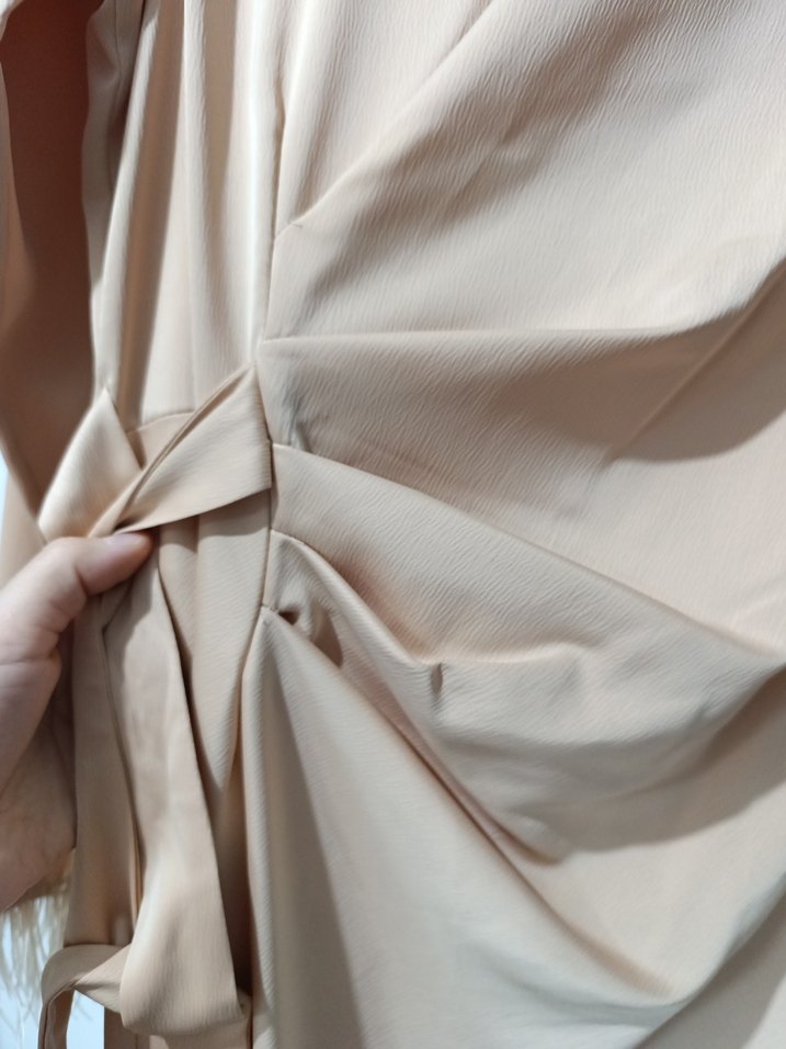 Bej Drapeli Kadın Uzun Elbise - Görsel 2