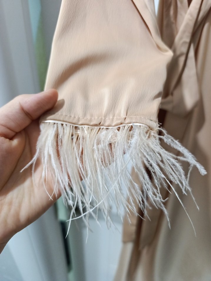 Bej Drapeli Kadın Uzun Elbise - Görsel 3