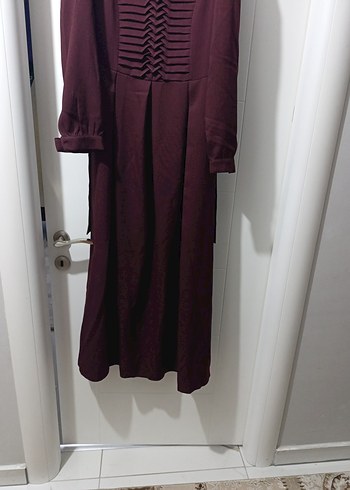 Bordo Pilili Kadın Uzun Elbise - Görsel 4