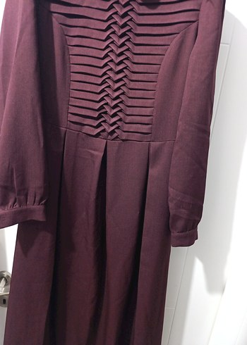 Bordo Pilili Kadın Uzun Elbise - Görsel 5