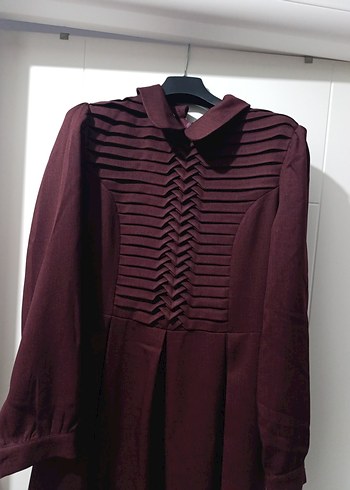 Bordo Pilili Kadın Uzun Elbise - Görsel 6