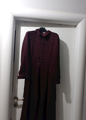 Bordo Pilili Kadın Uzun Elbise - Görsel 9