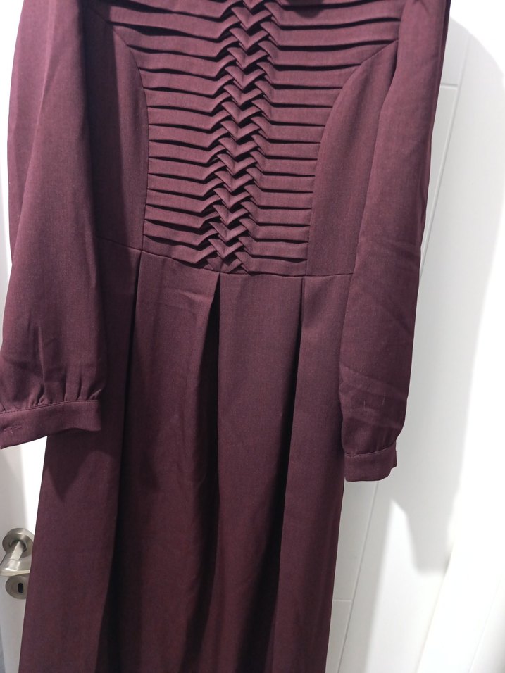 Bordo Pilili Kadın Uzun Elbise - Görsel 5