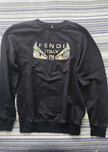 Fendi Siyah Camo Detayli Bisiklet Yaka Sweatshirt