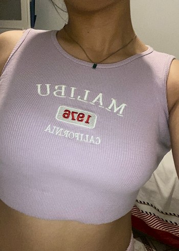 m Beden Lila Baskılı Pamuklu Atlet crop