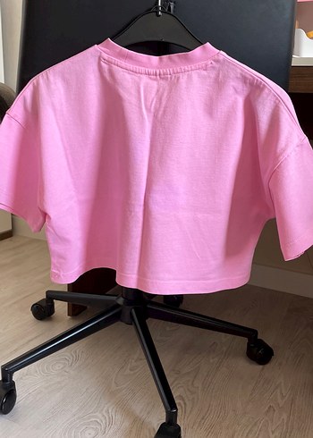 Pembe Kısa Kollu Crop Tişört - Görsel 2