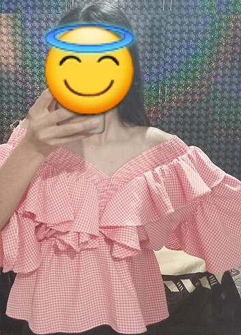 l Beden pembe Renk Fırfırlı yakası lastikli bluz