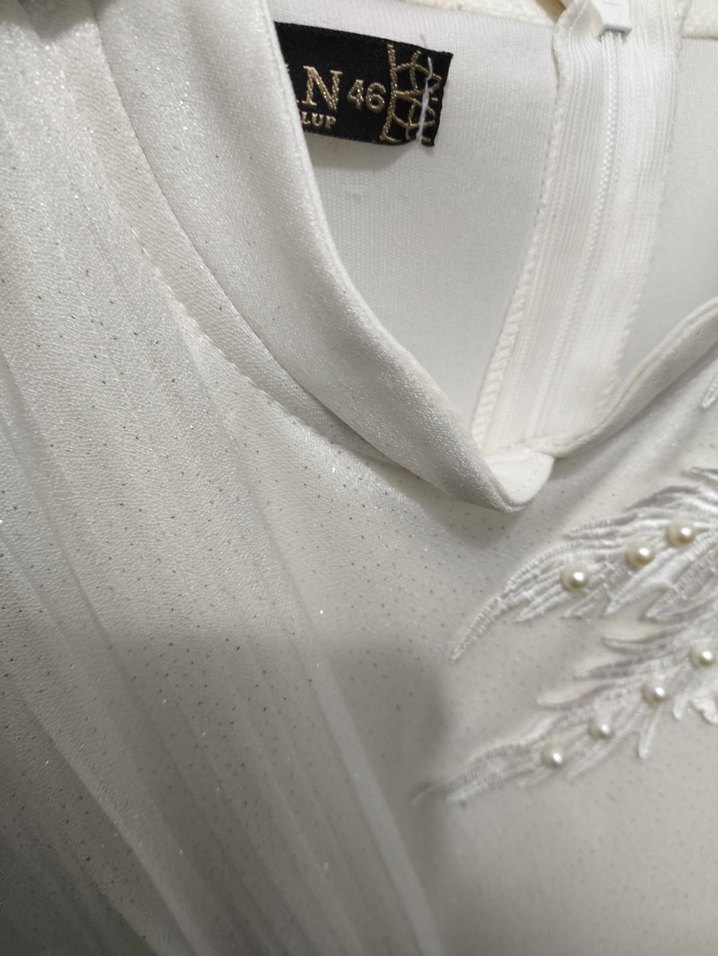 Uzun Beyaz Vintage nikah Elbisesi - Görsel 3