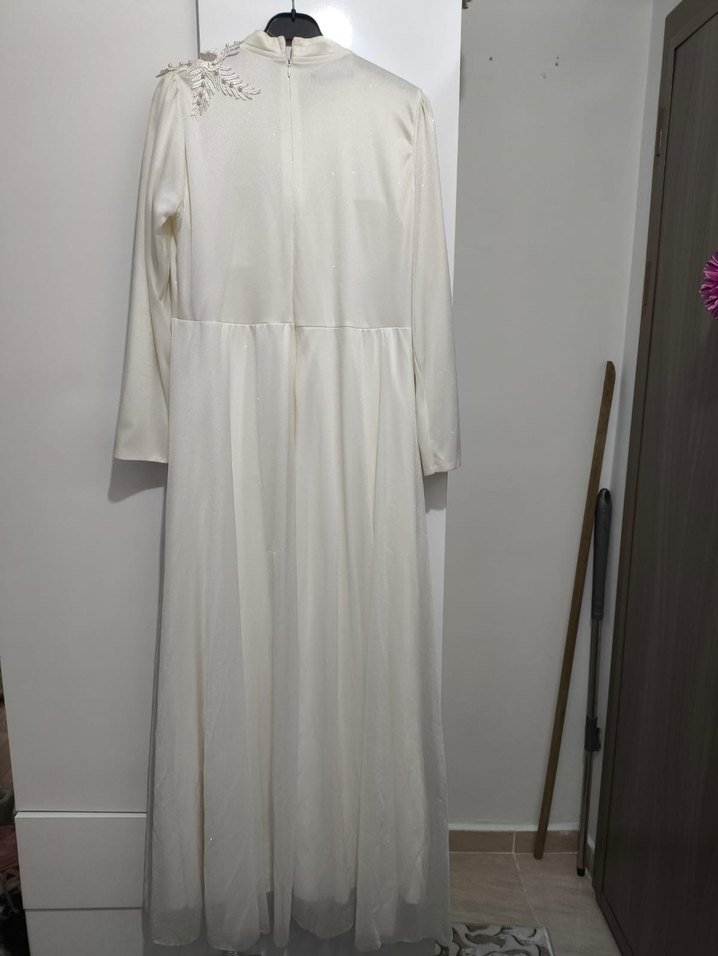 Uzun Beyaz Vintage nikah Elbisesi - Görsel 2