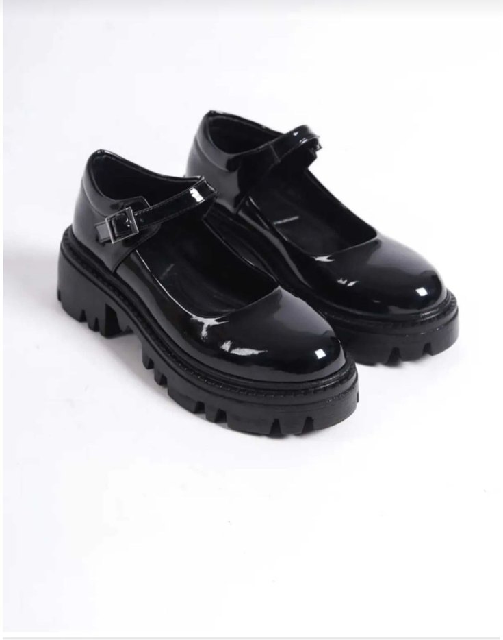 Siyah Rugan Platform Topuklu Tokalı Ayakkabı - Görsel 4