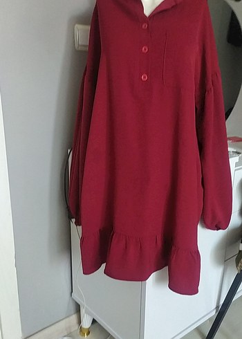2K Bordo Bohem Uzun Kollu Düğmeli Tunik