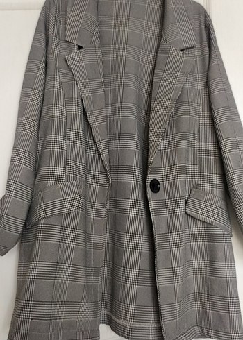 Gri Ekose Düğmeli Kadın Blazer Ceket
